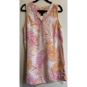 Tahari Tropical Pink & Orange 100% Linen Dress - Size Large Cruise Beach Resort